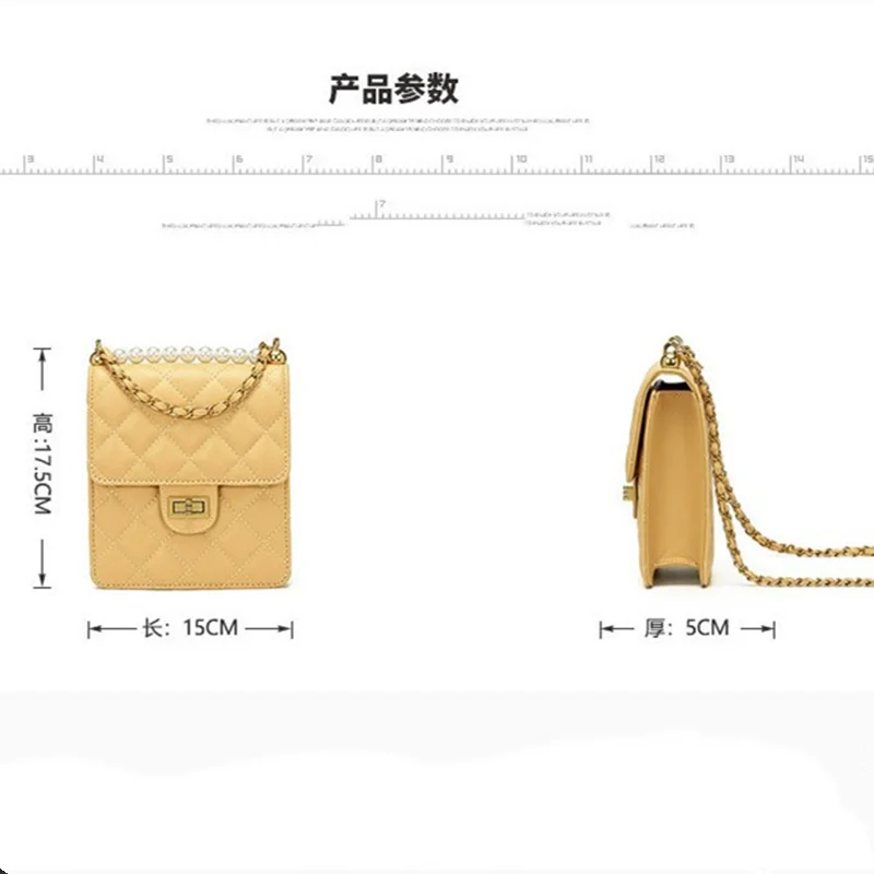 

2020 New Fashion Mini PU Beaded Decoration Retro Lock Diamond Lattice Chain Flap Shoulder Bag Crossbody Office Daily