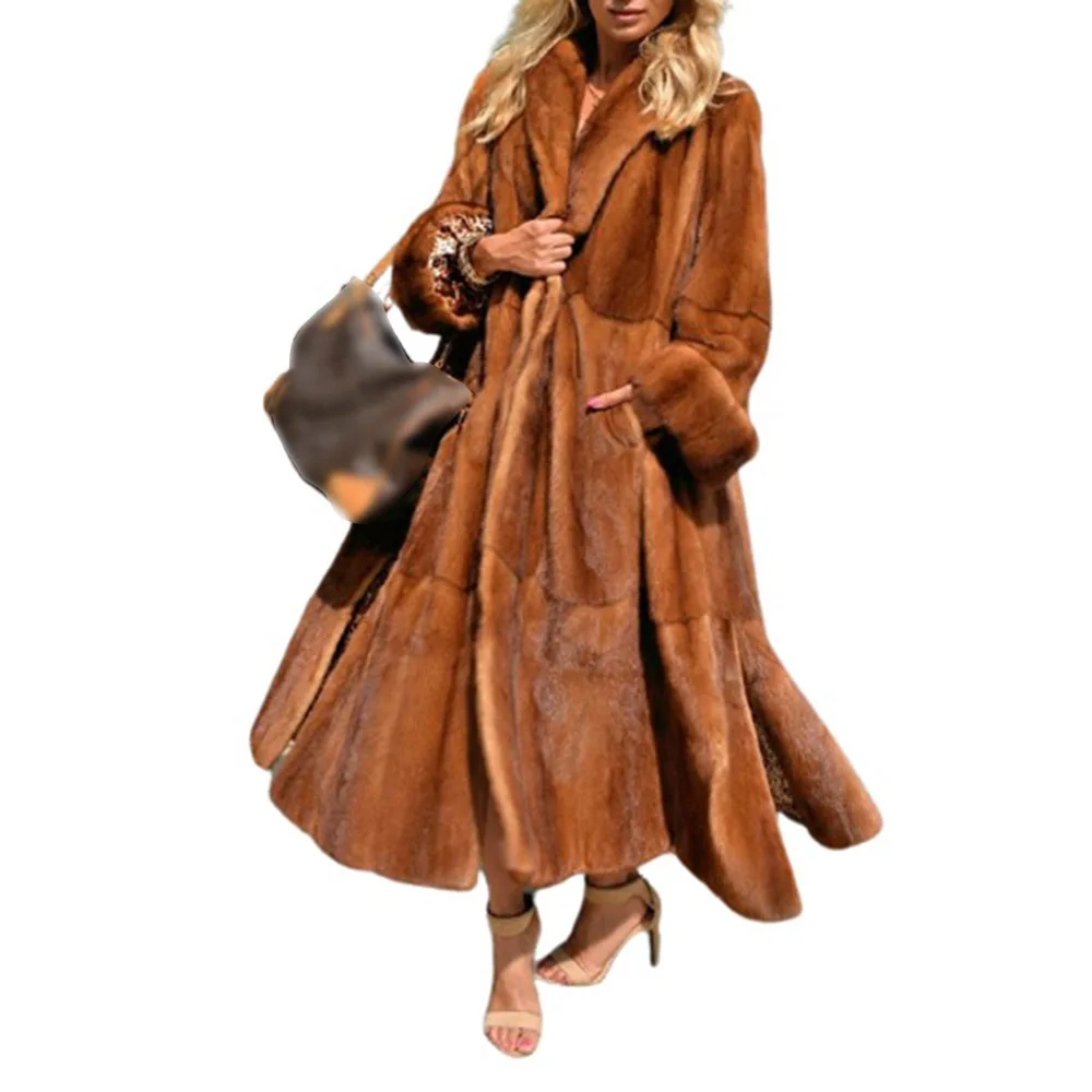 

Western Style Faux Fur Overcoat Autumn Winter Trendy Designer Elegant Best Sellers Solid Color Lapel Long Sleeve
