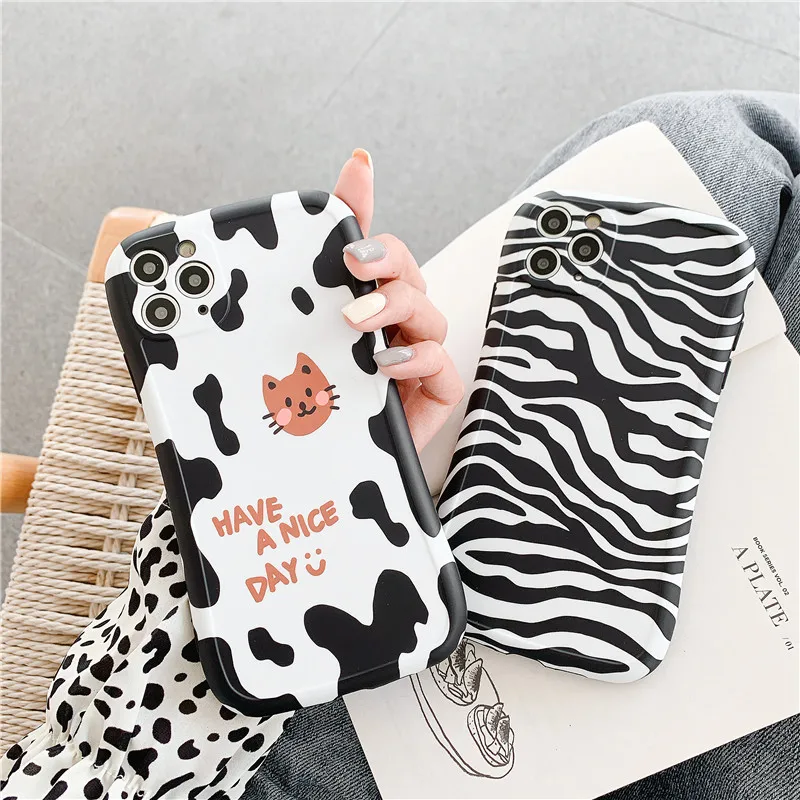 Модные противоударные чехлы для телефонов в полоску зебры с коровьей текстурой