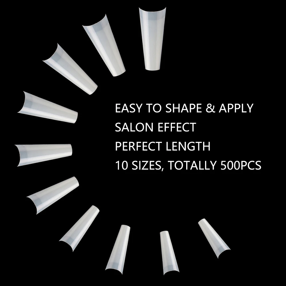 

New 500pcs Professional Natural Clear French False Nail New Design Full/Half Cover Tips Nail Art Decoration Womans Coffin Nails