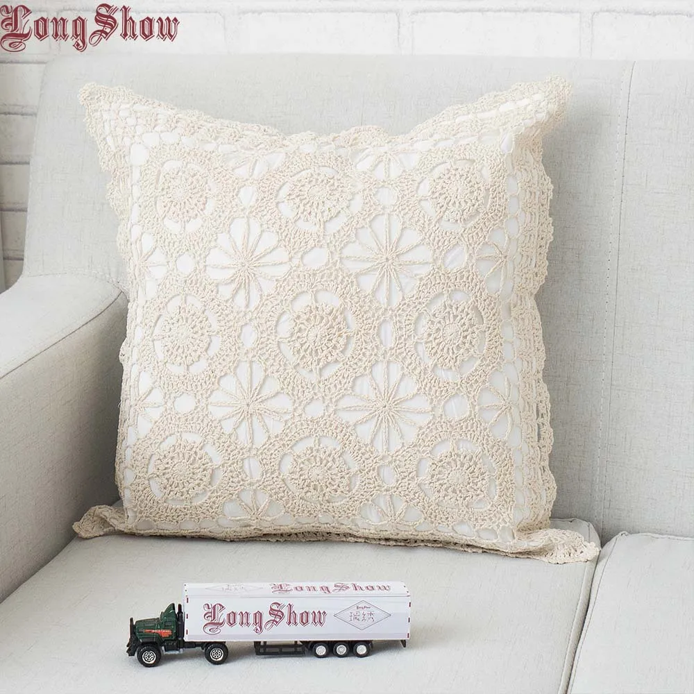 pure crocheted 43x43 см для ухода за ребенком для мам квадратные декоративные для дома ручной работы, связанный крючком бежевый Цвет хлопковая ткань с вышивкой чехол для подушки с цветочным принтом - Цвет: pure crocheted