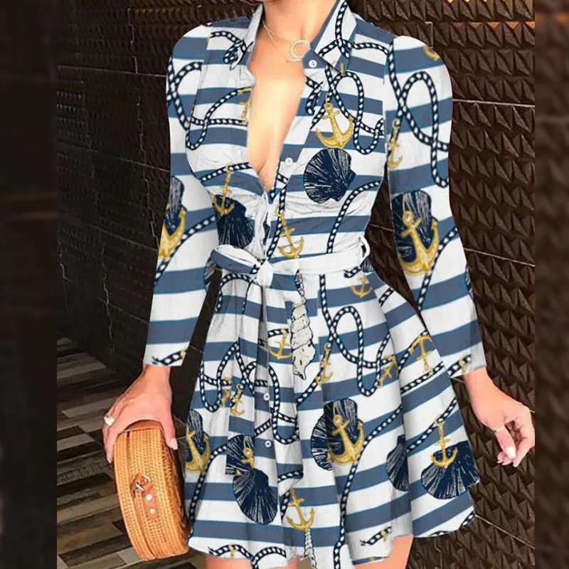 

Sexy Women Deep V-neck Shirt Dress Summer Sleeveless Chain Print Mid-calf Dresses Laides Lace Up Party Dresses Clubwear