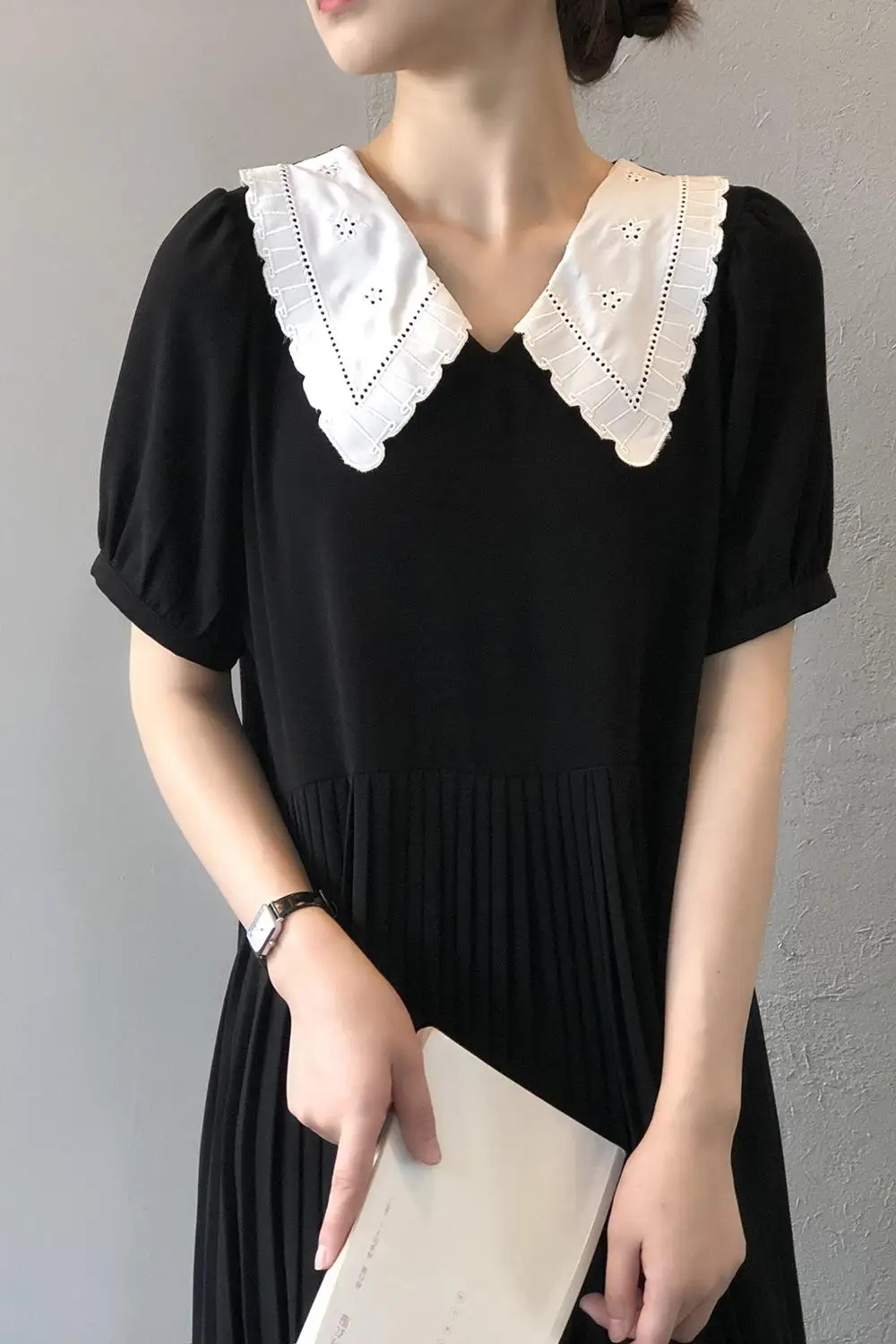 

Elegant Temperament Women Dress Female Casual FShort sleeve Chiffon black Print Dresses A-line Vintage Sweet Clothing Vestidos