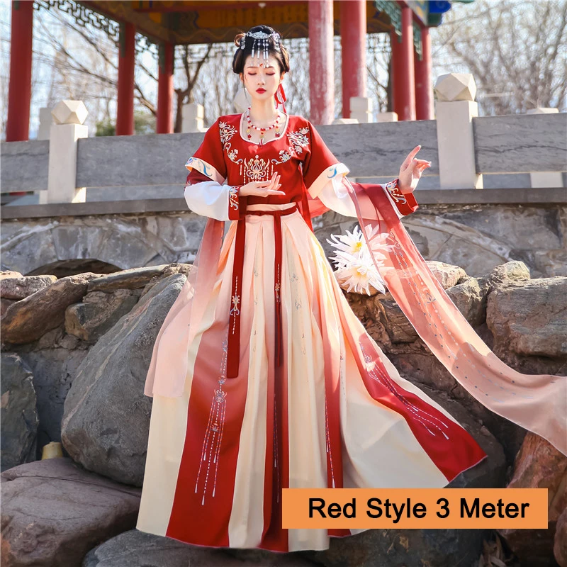 

2020 Female Hanfu Chinese Traditional Elegant Costume Women Tang Dynasty Dunhuang Flying Dress Three-Piece Black/Red Hanfu