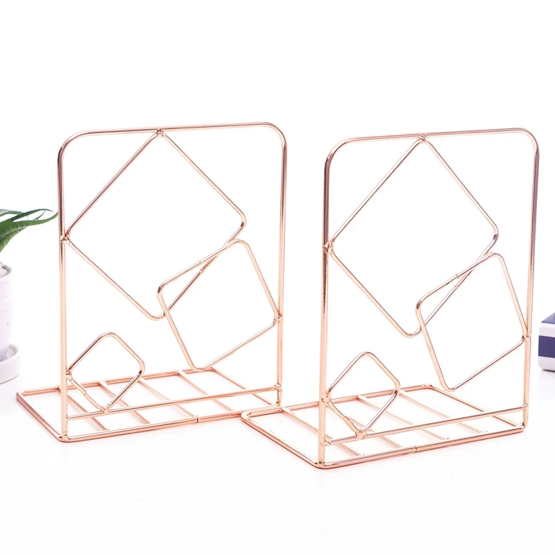 4Pcs Decorative Iron Wire Metal Bookends Art Book Stand for Shelf Geometric Design End |
