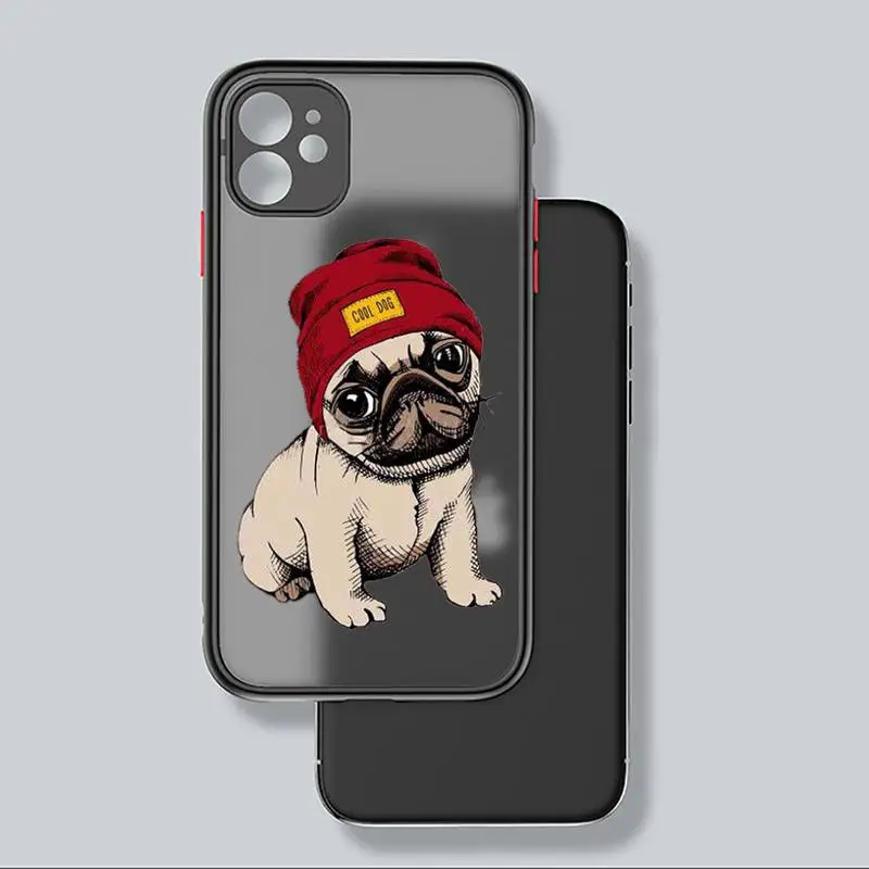 

Cute dog puppy Pug Bulldog blowing balloon Phone Case black matte transparent For iPhone 7 8 x xs xr 11 12 pro plus mini max