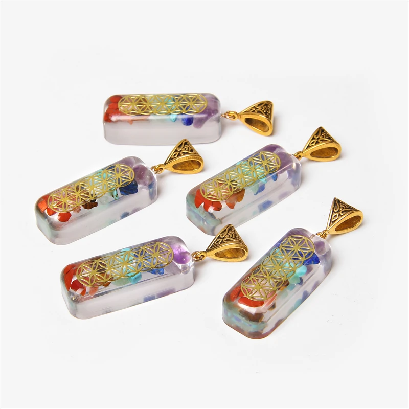 

7 Chakra Pendant for Neckalce Natural Stone Chips Beads Pendant Energy Healing Chips Pendant for DIY Jewelry Making Necklace