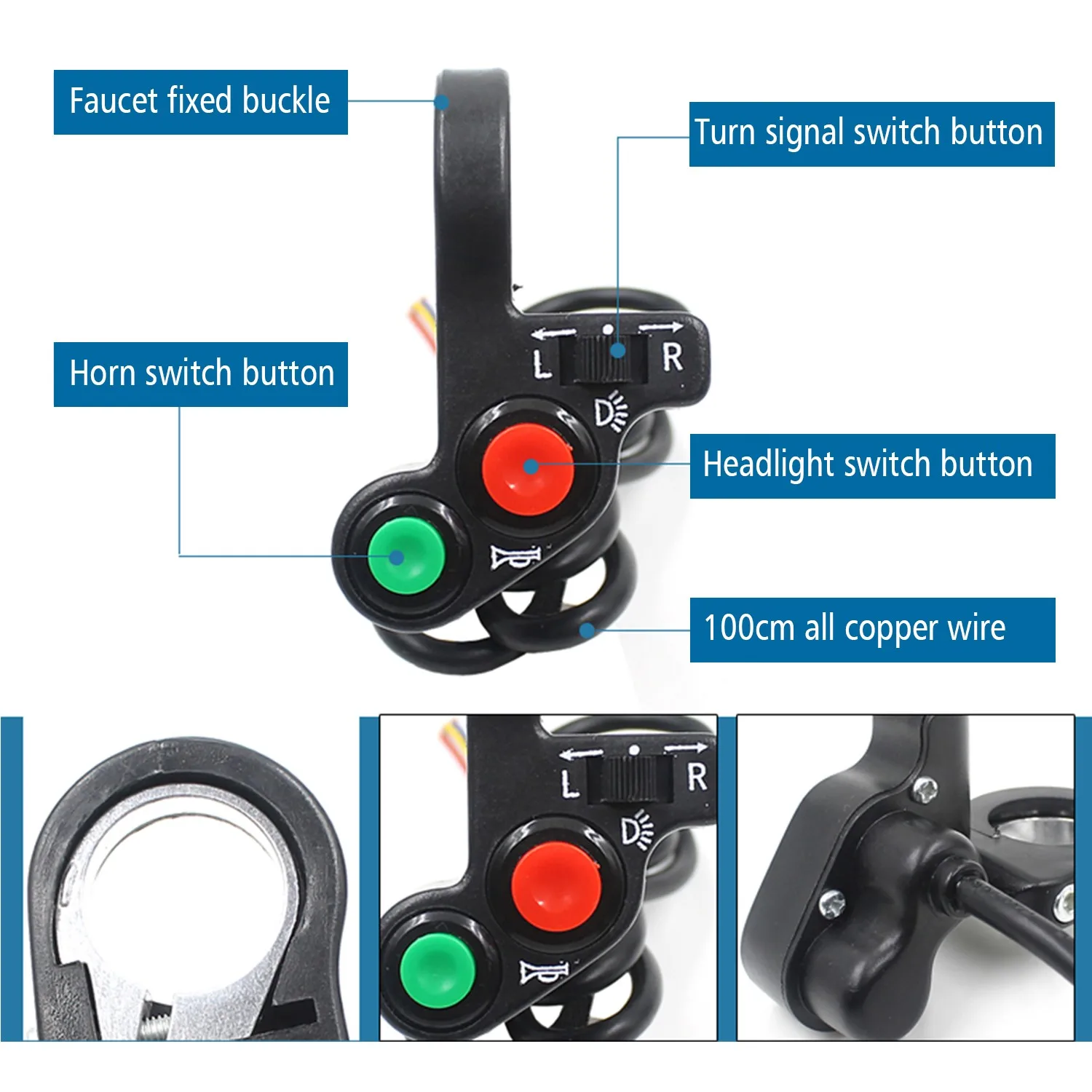 Headlight ON/OFF Motorcycle Switch Outdoor 3 In 1 Accessory Electric Engine