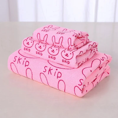 Light Pink Rabbit 3 шт. домашнее полотенце для ванной и взрослых, банное полотенце для детей, набор для лица, полотенце из микрофибры с мультяшным принтом, хлопковое мягкое уплотненное полотенце на присоске - Цвет: Light Pink Rabbit