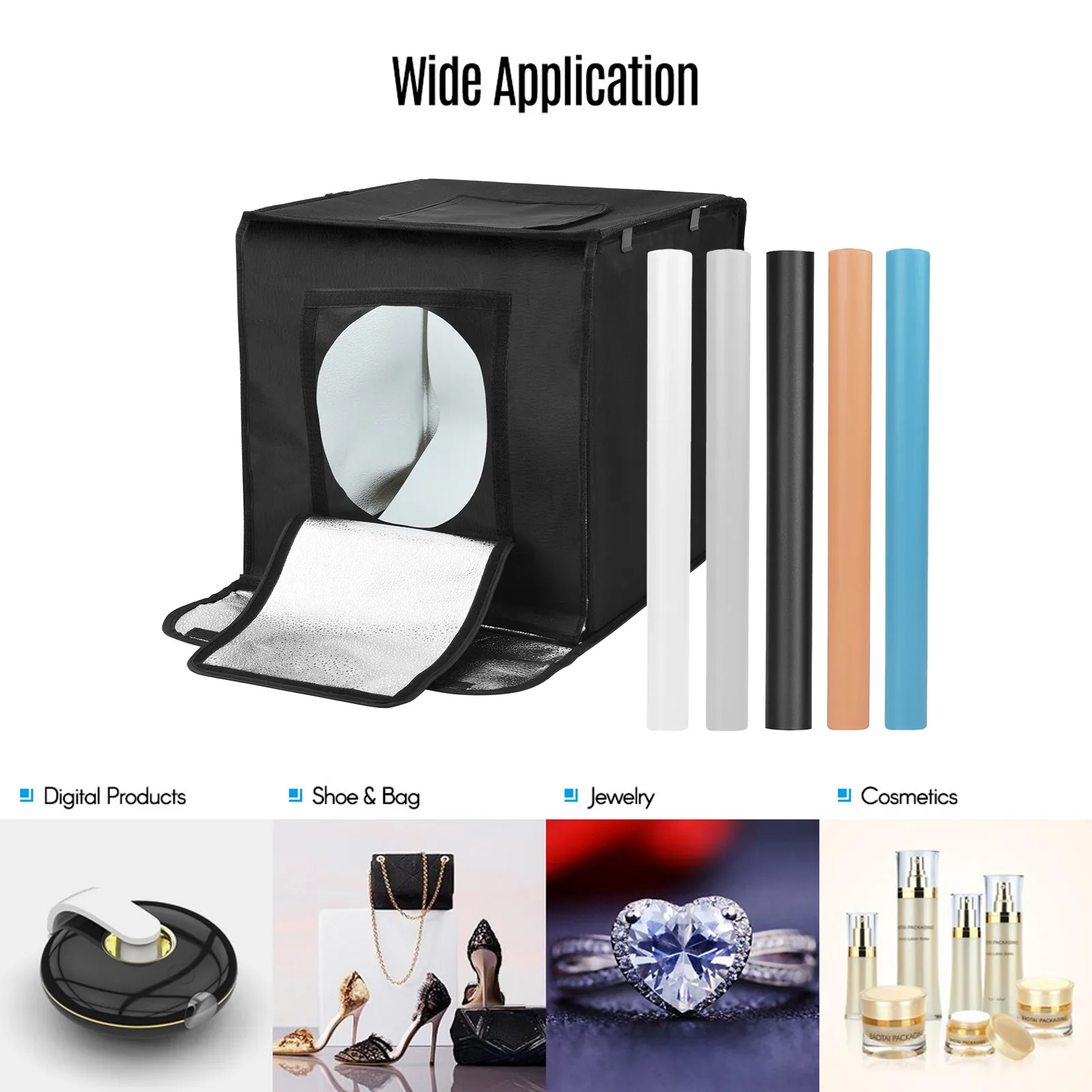 

Andoer 40cm Foldable LED Light Tent Tabletop Photo Studio Light Box 126Beads 5500K Brightness Adjustable 5pcs Color Backdrops