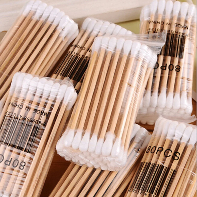 Herramienta de limpieza de o&iacute;dos de madera con bastoncillos de algod&oacute;n de doble cabeza 30 Uds 35 Uds.-2