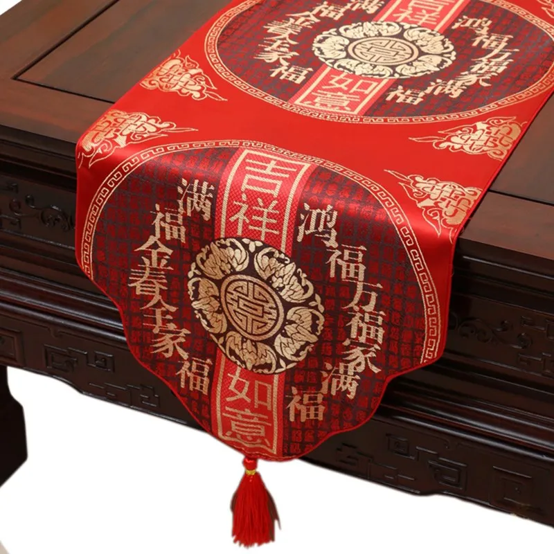 

Proud Rose Chinese Satin Table Runner Tafelloper Tablecloth Table Flag with Tassels Home Decor Table Cloth Custom