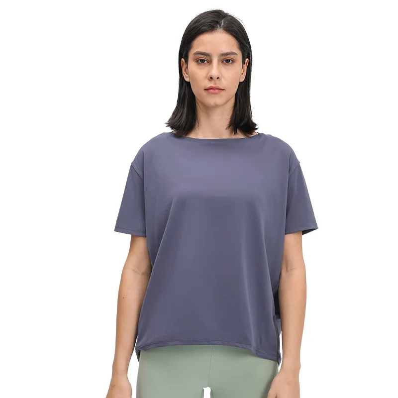 

Spring and summer new matte naked yoga short sleeves fashion versatile hanging sense breathable simple loose yoga clothes