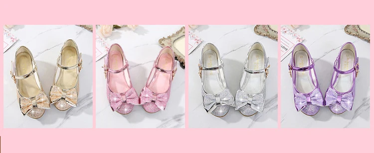 Girls Princess Shoes Butterfly Knot High-Heel Shiny Crystal Shoes Kids Leather Shoes Children's Single Shoes Birthday Present comfortable sandals child