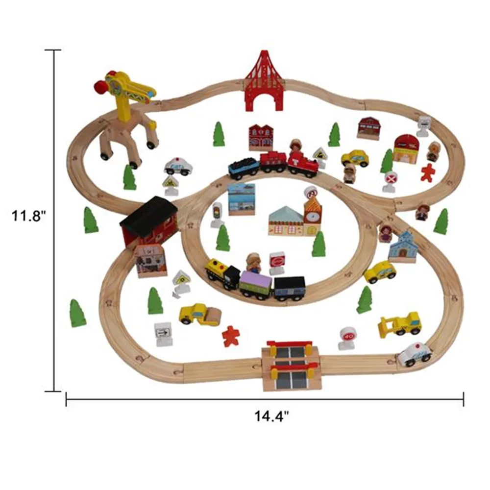 

100pcs Wooden Train Set Learning Toy Kids Children Rail Lifter Fun Road Crossing Track Railway Play Multicolor