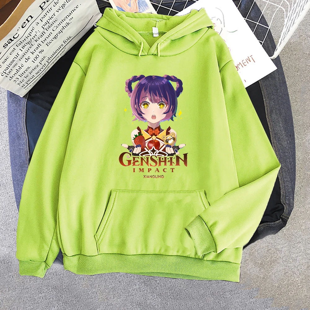 

Game Genshin Impact Hoodies Women Long Sleeve Pullover Casual Xiangling Print Streetwear 2021 Anime Kpop Clothes Sudaderas Tops