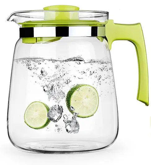 1500ML green 2000 мл/1500 мл чайник для холодной воды большая емкость усиленный стеклянный кувшин домашняя посуда кипящий горшок для сока графин рукоятка - Цвет: 1500ML green