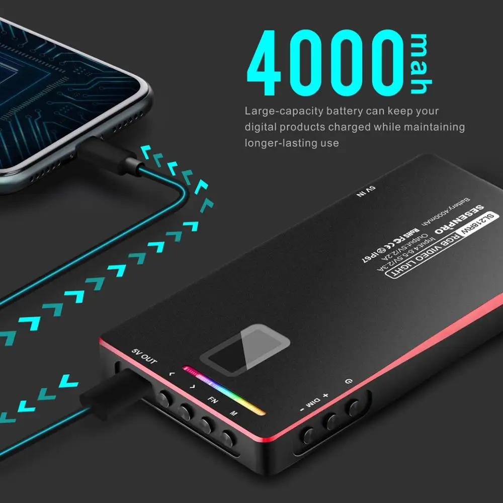 Pаспродажа Sesenpro SL218W RGB видео светильник 2500-8500k Full Цвет светодиодный светильник Ing Водонепроницаемый IP67 заполнить светильник лампа для телефона Камера с...