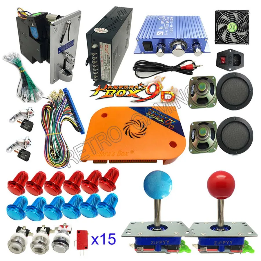 

Набор Pandora Box 9D DIY jamma, аркадная игра 2222 в 1, настольный джойстик со светодиодный Ной кнопкой, приемник монет для игровой машины с монетами