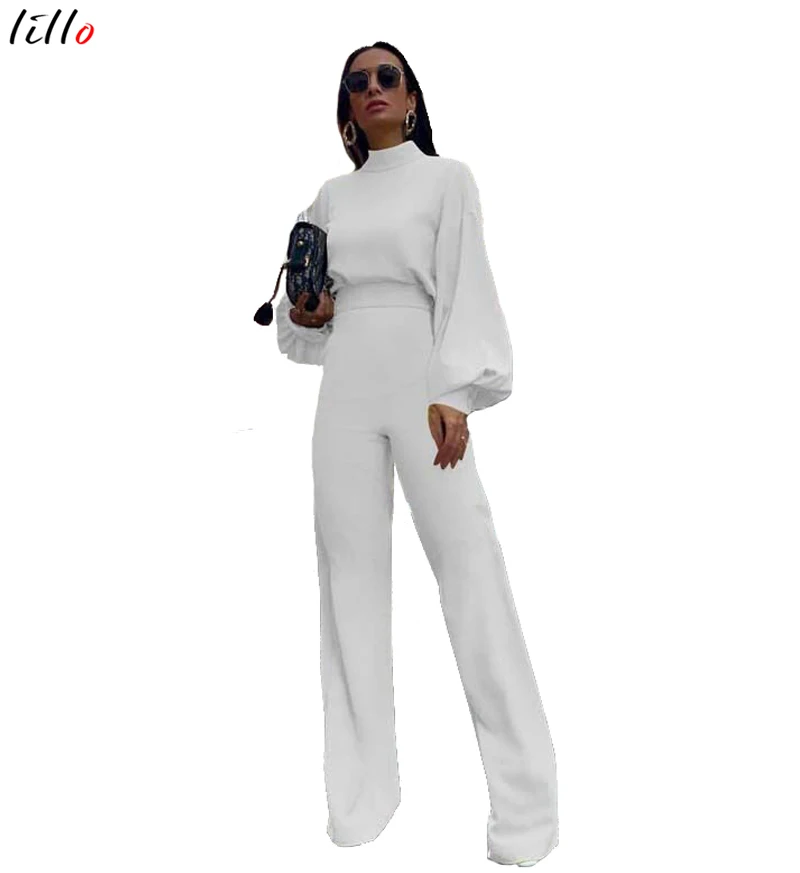 

Женский офисный комбинезон с рукавами-фонариками, Белый Элегантный комбинезон в стиле high street, лето-осень