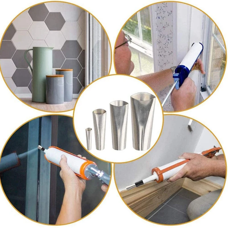 

14Pcs Caulking Nozzle, Stainless Steel Sealant Nozzle, Caulking Tool, Sealant Finishing Tools with 4 Pcs Scraper