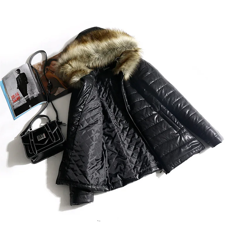 Winter Jacket Women Real Fur Coat Parkas Duck Down Lining Coat Real Raccoon Fur Collar Warm Black Streetwear  5XL 4XL