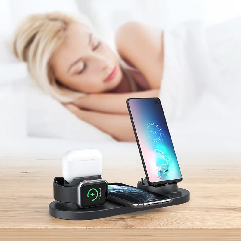 Сек 6 в 1 Qi Беспроводное зарядное устройство для IPhone 11 Pro X XS Max XR док-станция Iwatch Apple