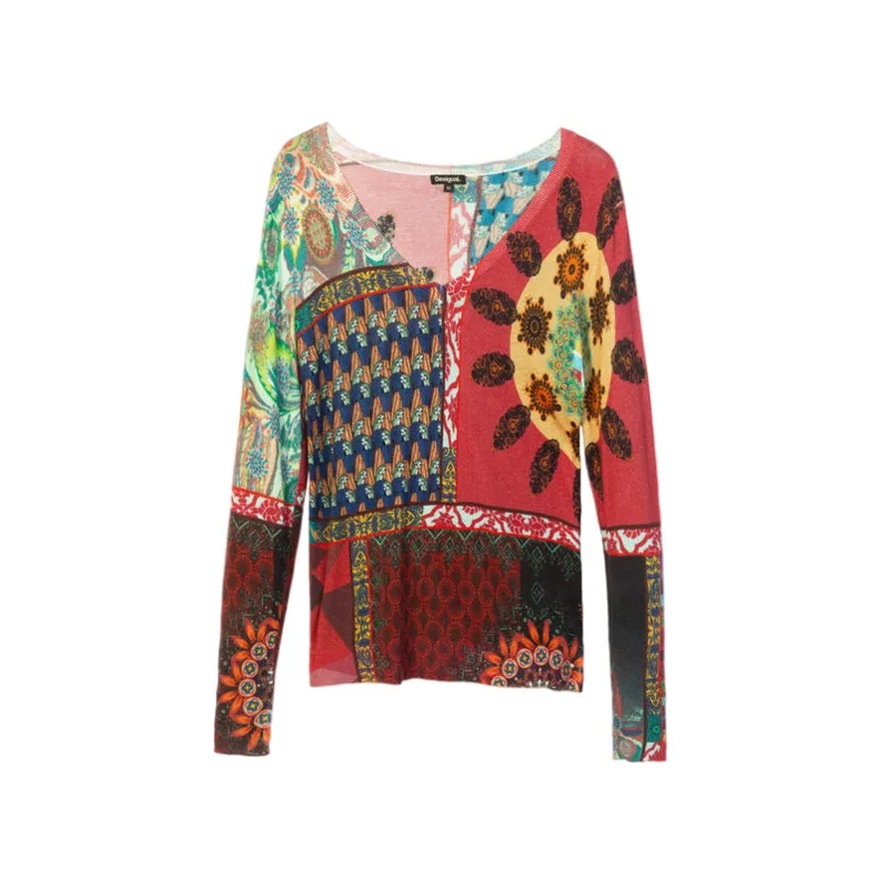 

Весенне-осенний тонкий трикотажный свитер с V-образным вырезом и принтом Abbigliamento Donna