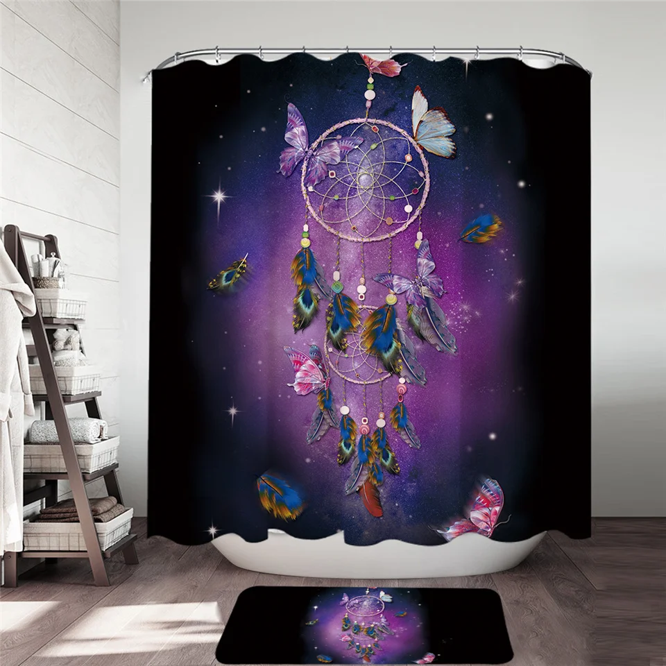 Постельное белье Outlet Dreamcatcher занавеска для душа и коврик для ванной набор Белоголовый Орел Синий водонепроницаемый занавеска для ванной комнаты Boho Ванна Декор 2 шт