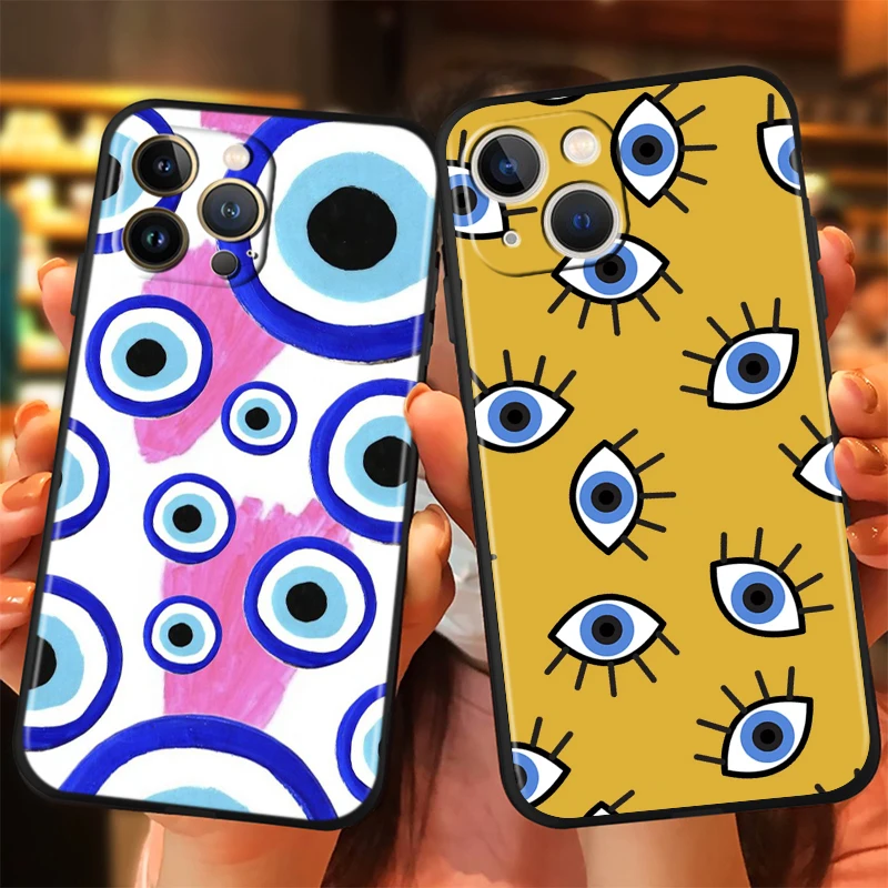 

Lucky Eye Blue Evil Eye Print For Apple iPhone 13 12 Pro Max Mini 11 Pro XS Max X XR 6 7 8 Plus Fundas Soft Black Phone Case