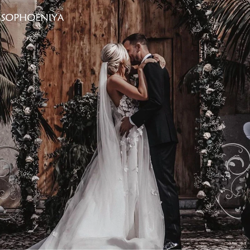 

Vestido de noiva A-Line Lace Appliques white wedding dresses 2021 Flower 3D boda Bride wedding gowns Robe de mariee