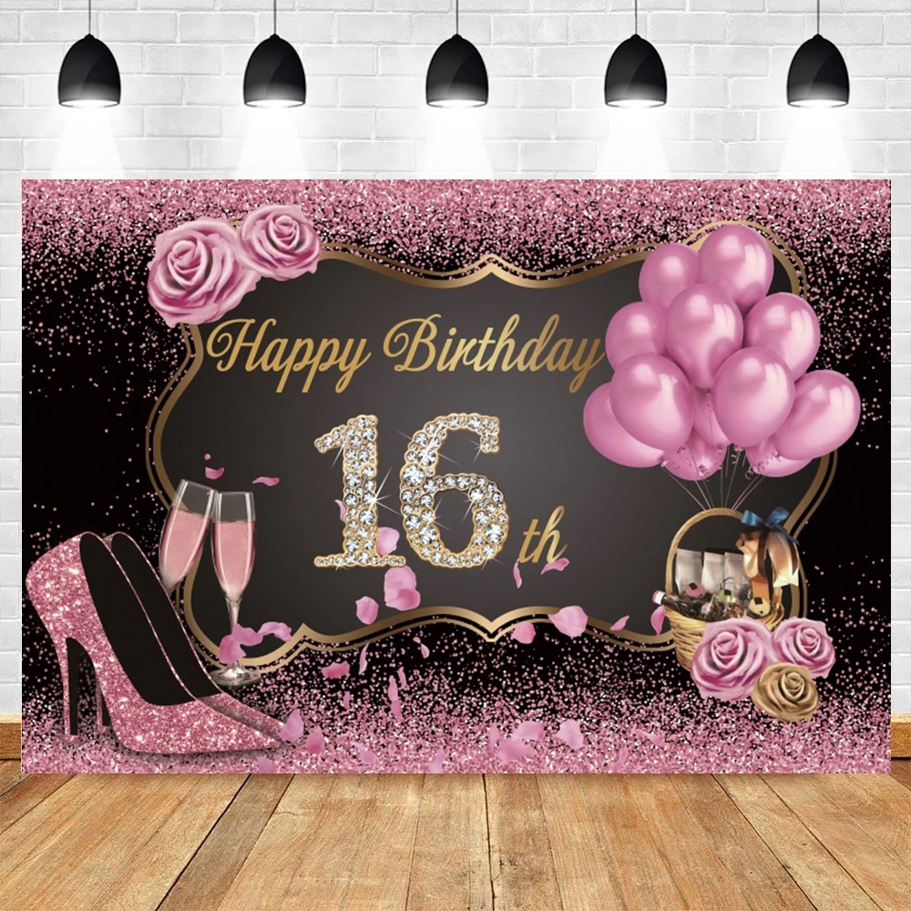 

Yeele 16st Birthday Party Glitter Pink Flower Photography Backdrop Custom Family Shoot Photocall Photo Background Photo Studio