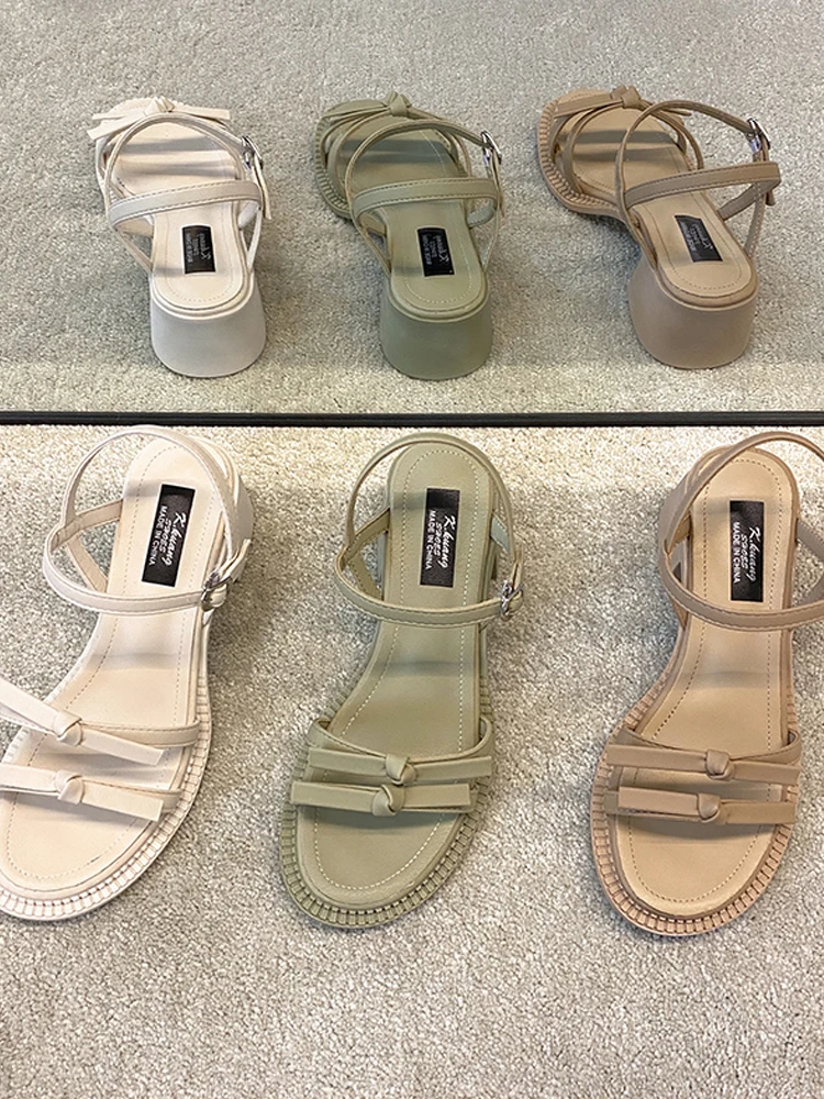 

Clear Heels Beige Heeled Sandals 2021 Women's All-Match Open Toe Buckle Bow Shoes Med Shallow Mouth Black New Comfort Peep Summe