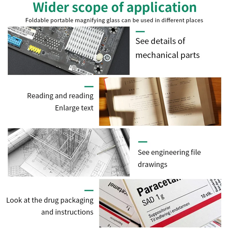 Портативная Складная лупа со светодиодной двойной линзой увеличительное стекло