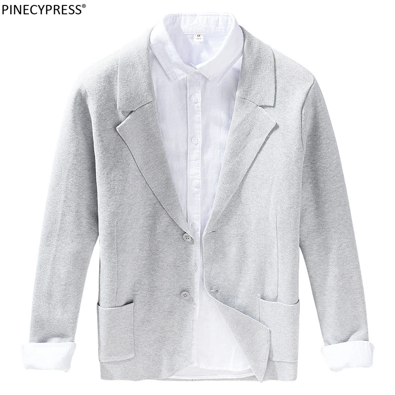 100% Pure Cotton Male Spring Autumn Solid Casual Knitwear Knit Men's Blazer Man Clothing Outerwear Suit Jacket Cardigan Sweater