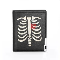 punk style rib skeleton printing mens wallet leather purse for men credit card holder short male slim coin money bags
