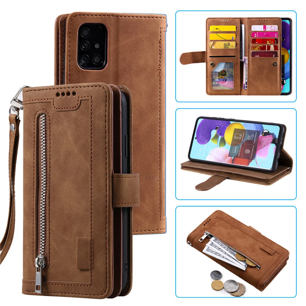 

Zipper Wallet Flip Case for Samsung Galaxy M32 5G Multi 9-Card Slot Phone Cover for Galaxy M32 Case M 32 SM-M326B Leather Funda