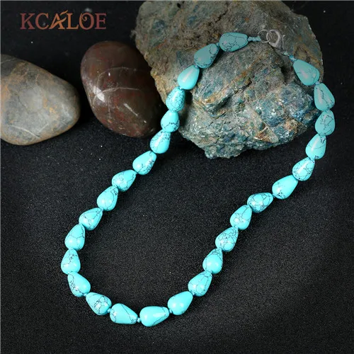 Blue Turquoise KCALOE полудрагоценные камни ожерелье s натуральный зеленый камень свадебные украшения в форме капли воды ручной работы Чокер Ожерелье - Окраска металла: Blue Turquoise