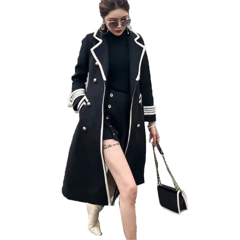 

Women White V-neck Mid-Length Woolen Coat 2021 Autumn Winter Female New British Hepburn Style Slim Black Double-Breasted Jacket