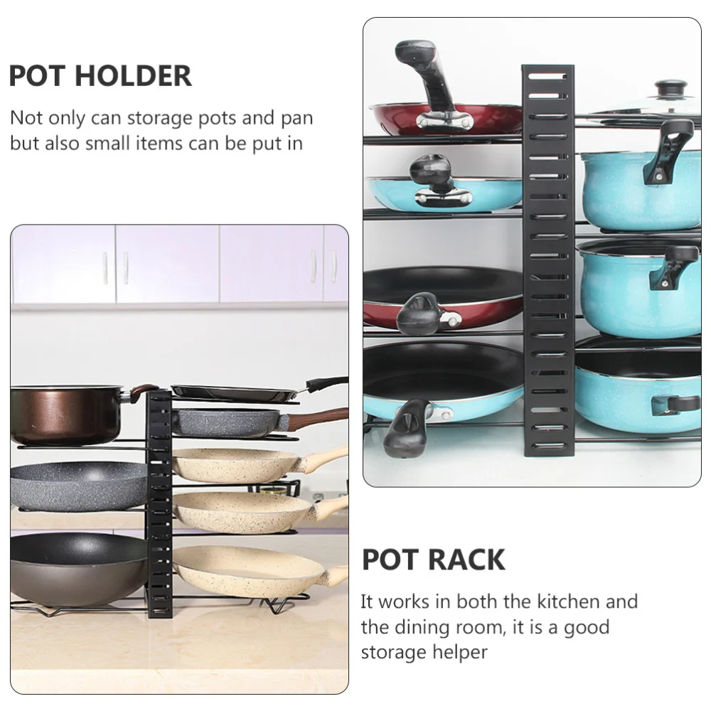 

1pc Iron Kitchen Pot Storage Rack Multi-layer Pot Covers Storage Shelf (Black)