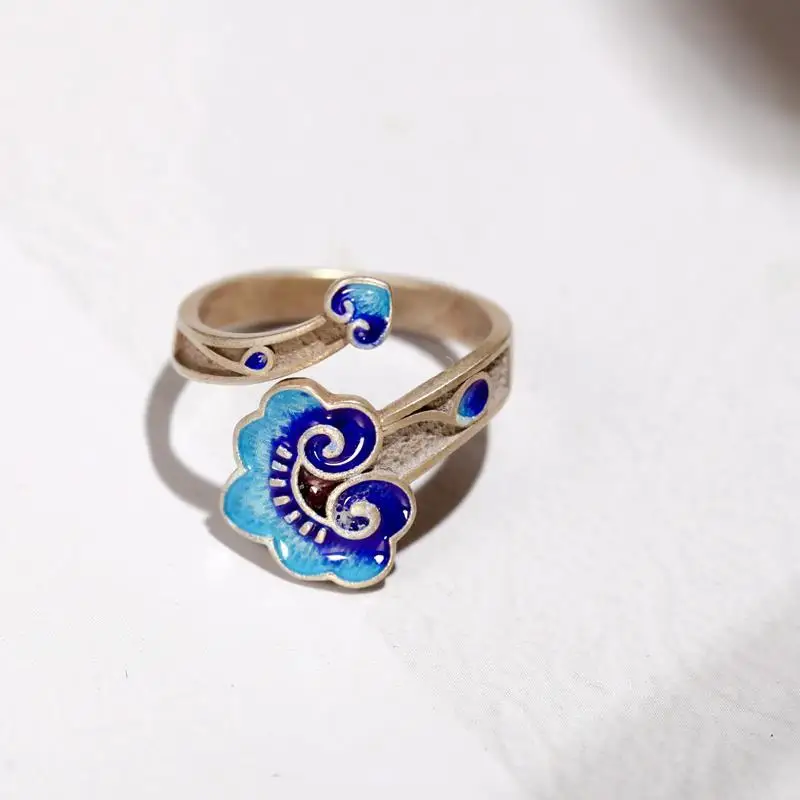 

Yu Lian Brocade Bunch Sterling Silver Ornament Handmade Index Finger Vintage Designer Women's Sansheng III Ethnic Style Ruyi Rin