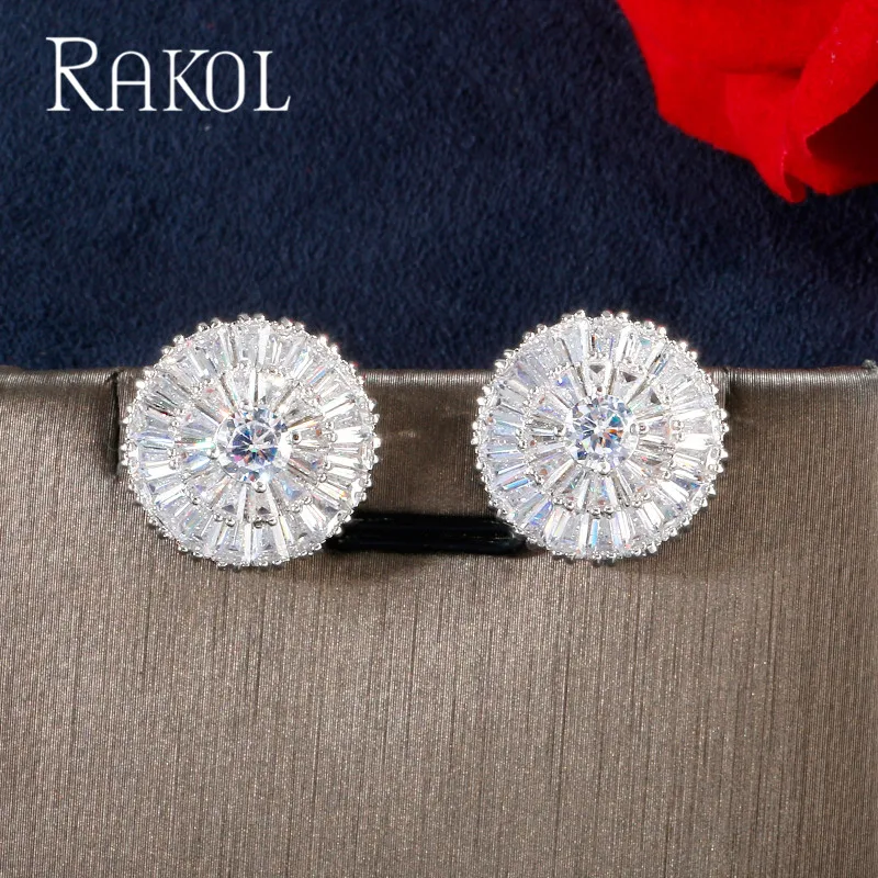 Классические романтические роскошные круглые серьги гвоздики RAKOL с белыми