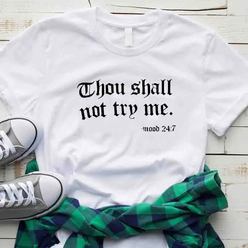 

Thou Shall Not Try Me T Shirt Plus Size Women O Neck Short Sleeve Letter Print T Shirt Religion Christian Jesus Woman Clothes