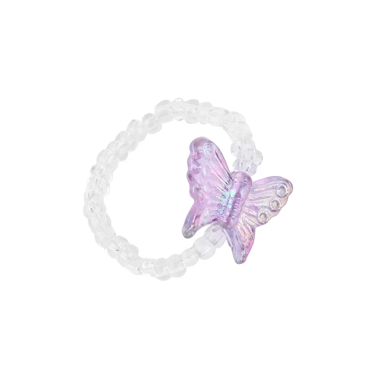 

2021 New Korean Hand-woven Colorful Transparent Beads Acrylic Butterfly Ring Female Jewelry Cocktail Ring