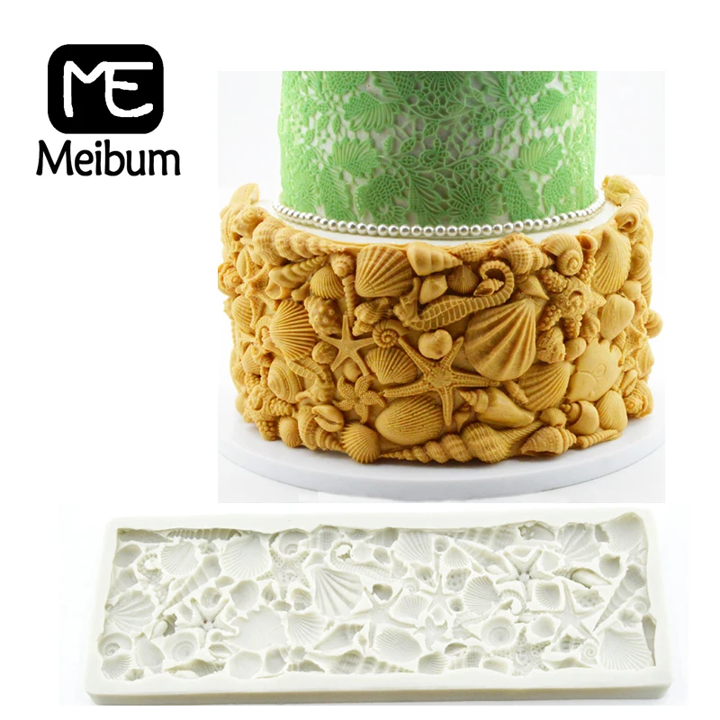 Meibum Conch Shell Starfish Seahorse Sugar Craft Silicone Fondant Cake Mold Wedding Chocolate Dessert Border Decorating Mould |