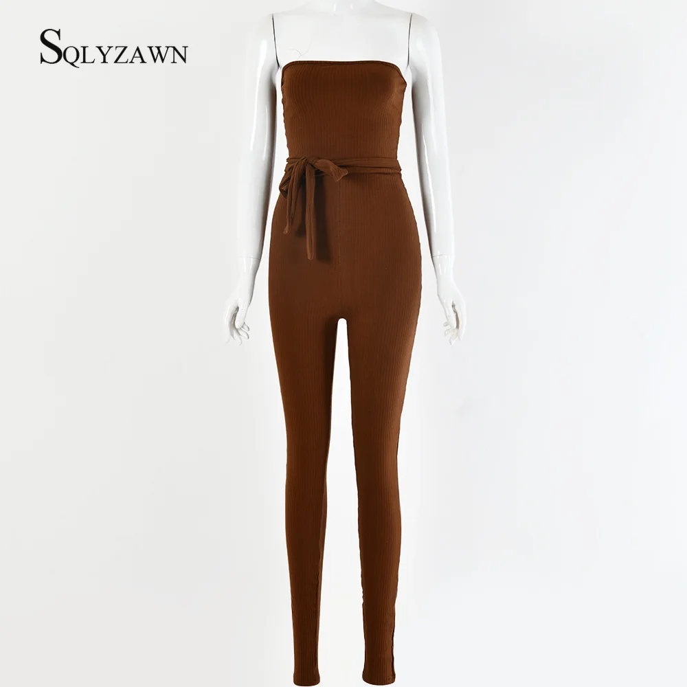 

Women Off Shoulder Bodycon Sleeveless with Sashes Clubwear Jumpsuit Rompers Skinny Sexy Jumpsuits Female Trousers Overall Outfit