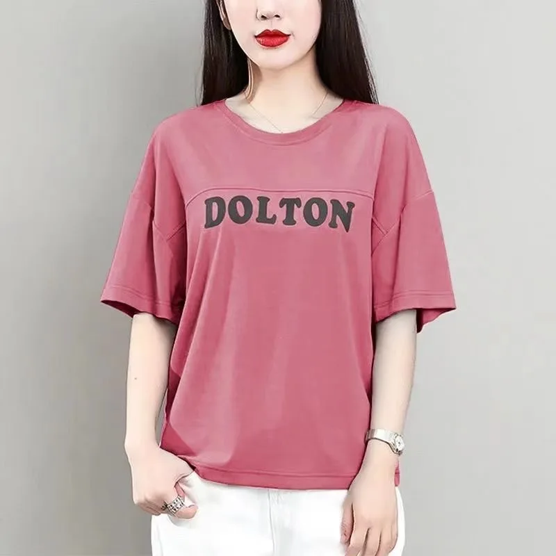 

2021 O Neck Plus Size 100% Cotton T Shirt Woman Summer Short Sleeve Shirt Woman T-shirt Loose Korean Style Women Shirts