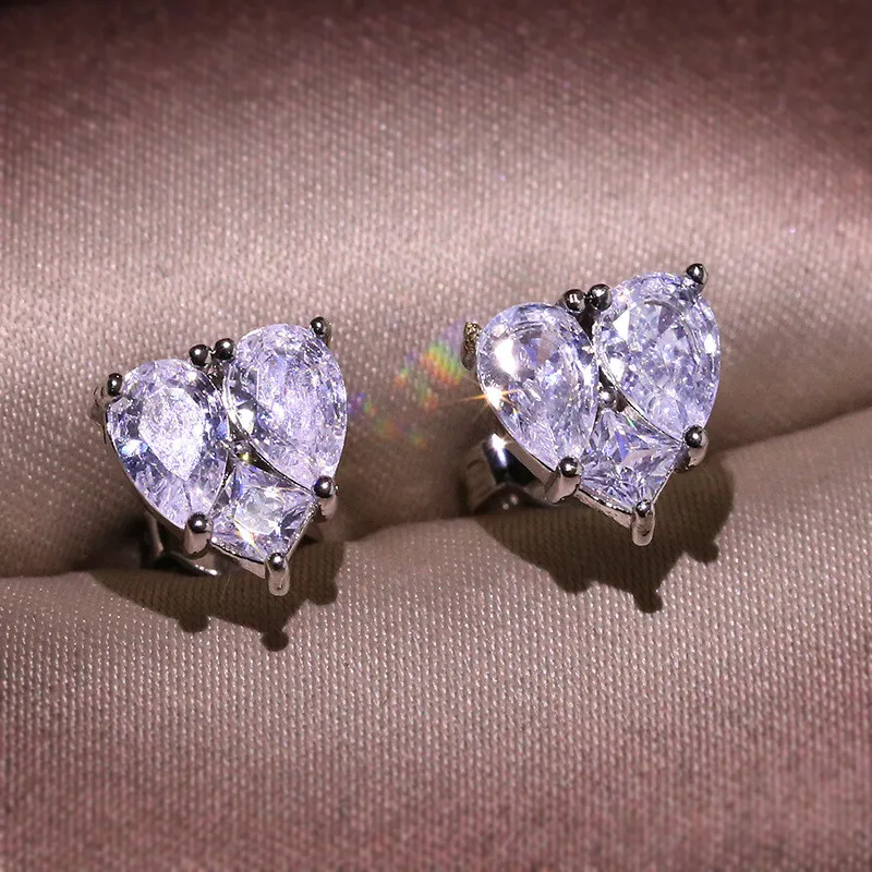 choucong Heart shape Stud earring Pear cut AAAAA cz Real 925 Sterling silver Party Wedding Earrings for women jewelry | Украшения и