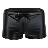 mens lingerie dance shorts shiny patent leather drawstring lounge underwear boxer shorts underpants clubwear performance costume