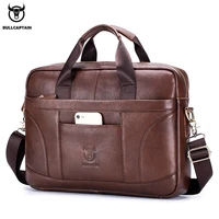 BULLCAPTAIN mens briefcase mens business bags can used for 14-inch laptop leather shoulder messenger bags office handbag